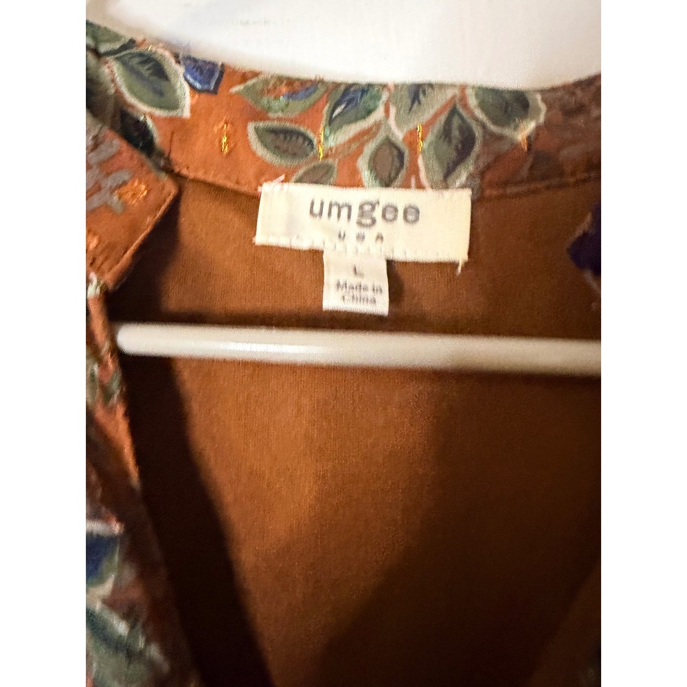Umgee USA Floral Clip Dot Maxi Dress Rust Orange Metallic Tiered Boho L - Picture 3 of 6